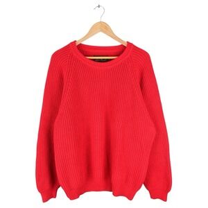 Vintage Eddie Bauer Fisherman Sweater Knit Pullover Cotton Red Crewneck Size L